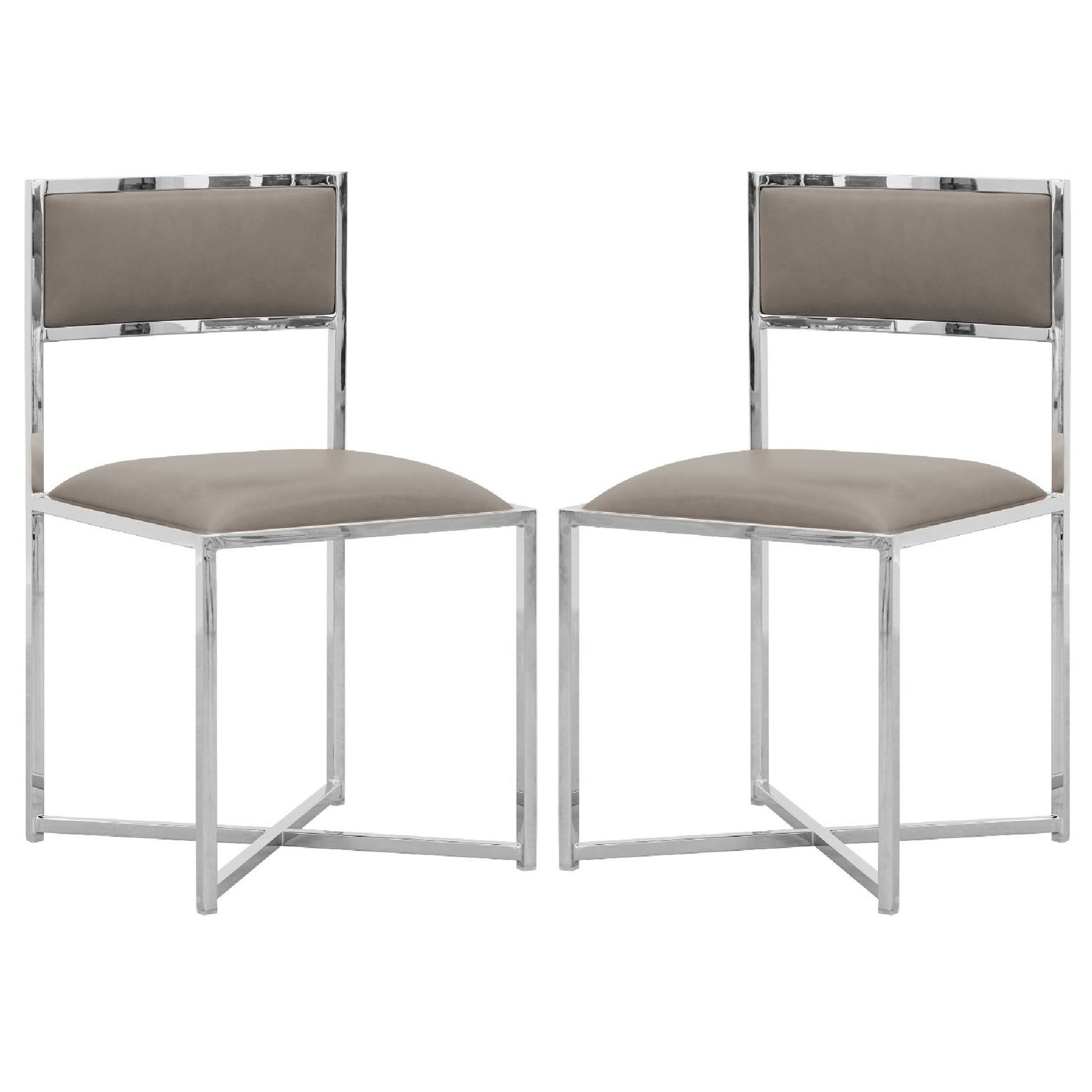 Eun 20 Inch Faux Leather Dining Chair, Chrome Base, Set Of 2, Gray Gray Silver Fabric Metal