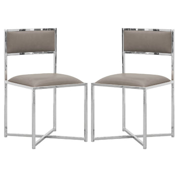 Eun 20 Inch Faux Leather Dining Chair, Chrome Base, Set Of 2, Gray Gray Silver Fabric Metal