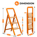 3 Step Ladder Folding Step Stool for Adults with Wide orange multi-aluminum