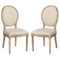 24 Inch Distressed Wood Dining Chair, Beige Fabric,Set Of 2, Natural Brown Beige Brown Wood Fabric