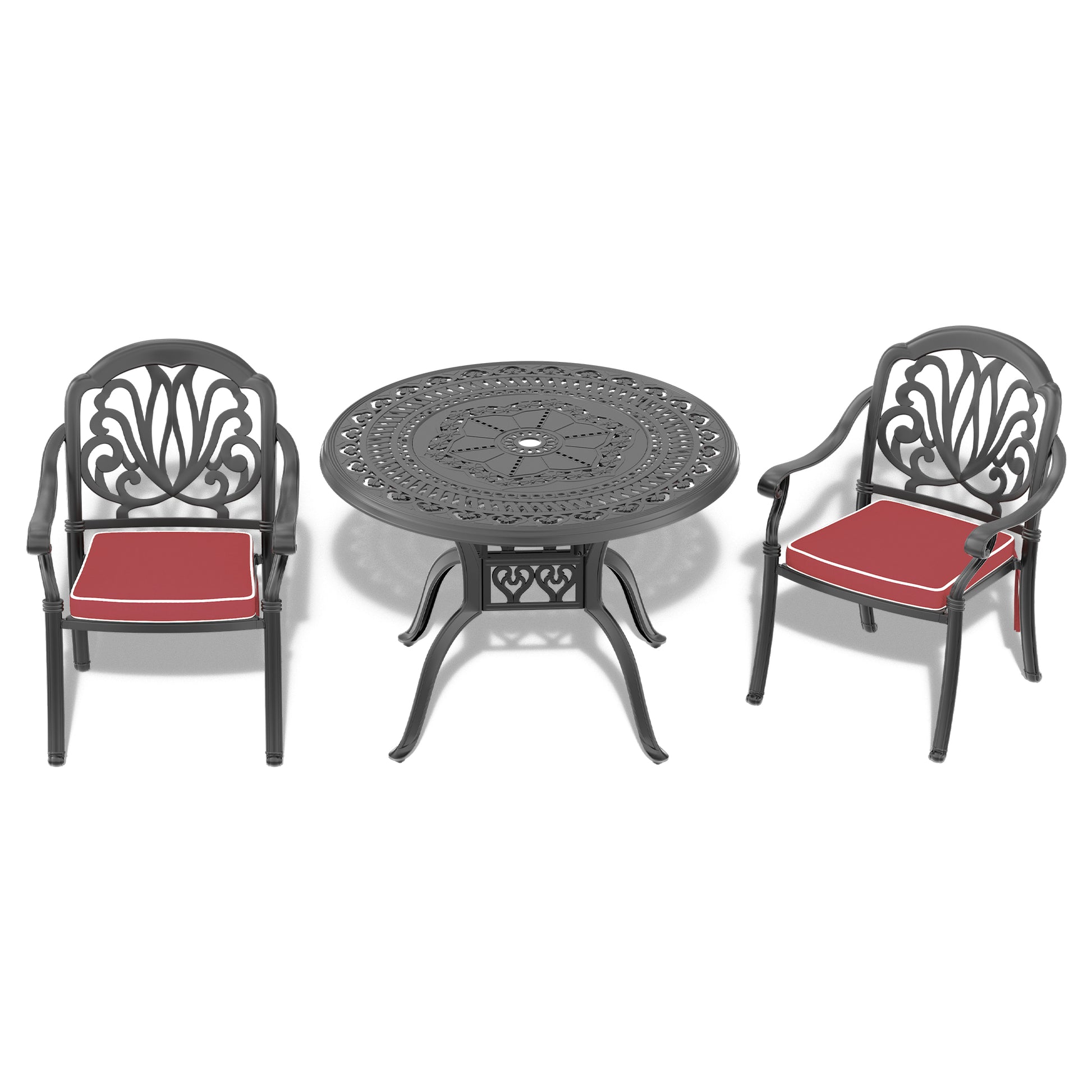 Cushions In Random Colors 3 Piece Set Of Cast Aluminum Patio Furniture With Cushions Yes Complete Patio Set Black Seats 2 Rust Resistant Frame Water Resistant Cushion Garden & Outdoor Complete Patio Sets Aluminium