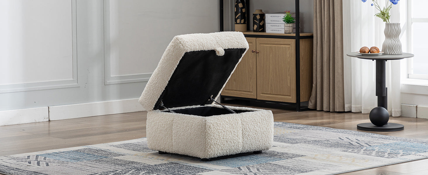 87.7" Sectional Sofa Cozy Teddy Fleece Fabric Sectional Sofa Couch With Two Usb Ports A Movable Storage Ottoman And Two Lumbar Pillows For Living Room, Creamy White Creamy White Foam Teddy