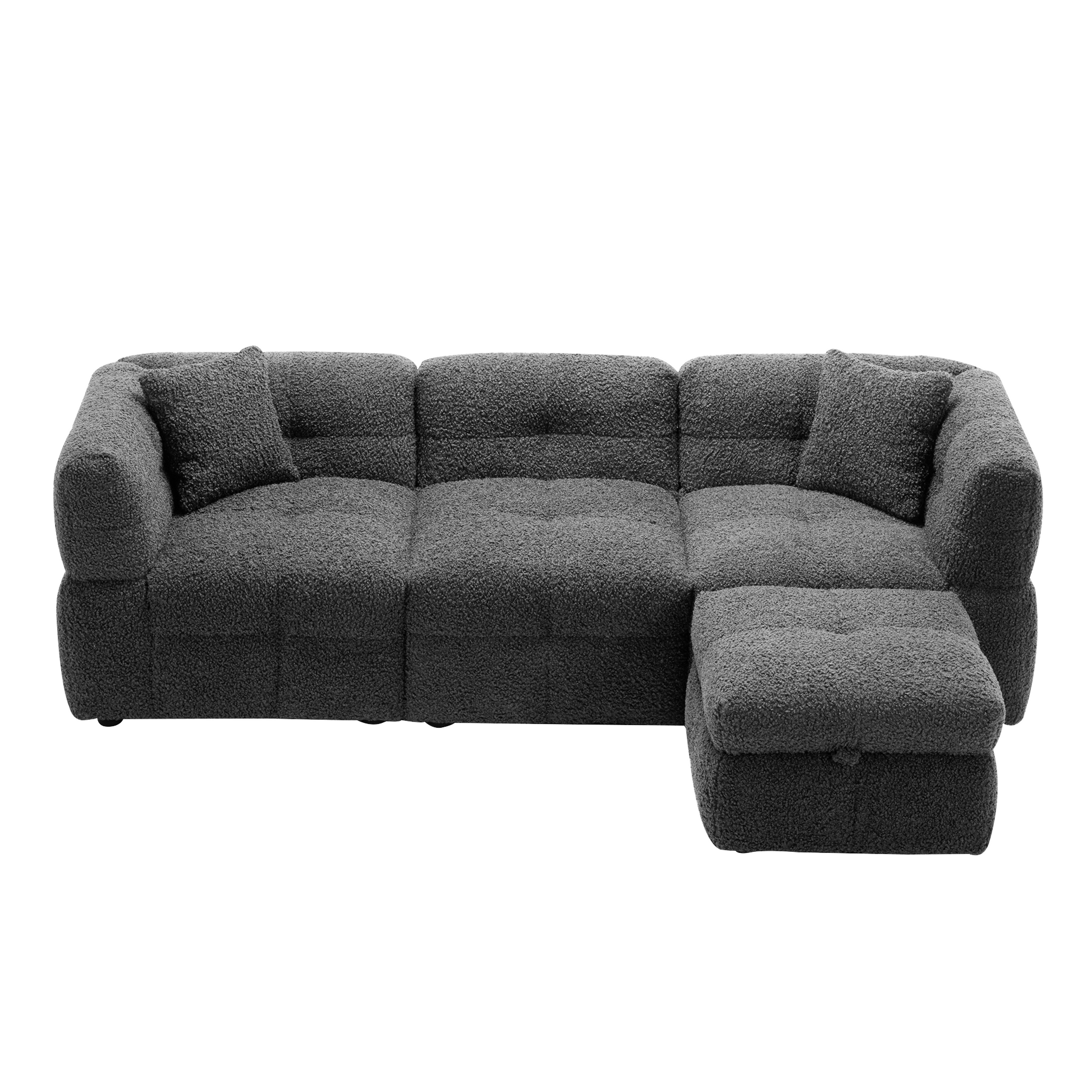 87.7" Sectional Sofa Cozy Teddy Fleece Fabric Sectional Sofa Couch With Two Usb Ports A Movable Storage Ottoman And Two Lumbar Pillows For Living Room, Gray Gray Foam Teddy 4 Seat