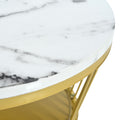 27.5'' & 17.7'' Nesting Coffee Table With Marble Grain Table Top, Golden Iron Frame Round Coffee Table, Set Of 2, For Living Room, Balcony, White White Gold Primary Living Space Mdf Iron