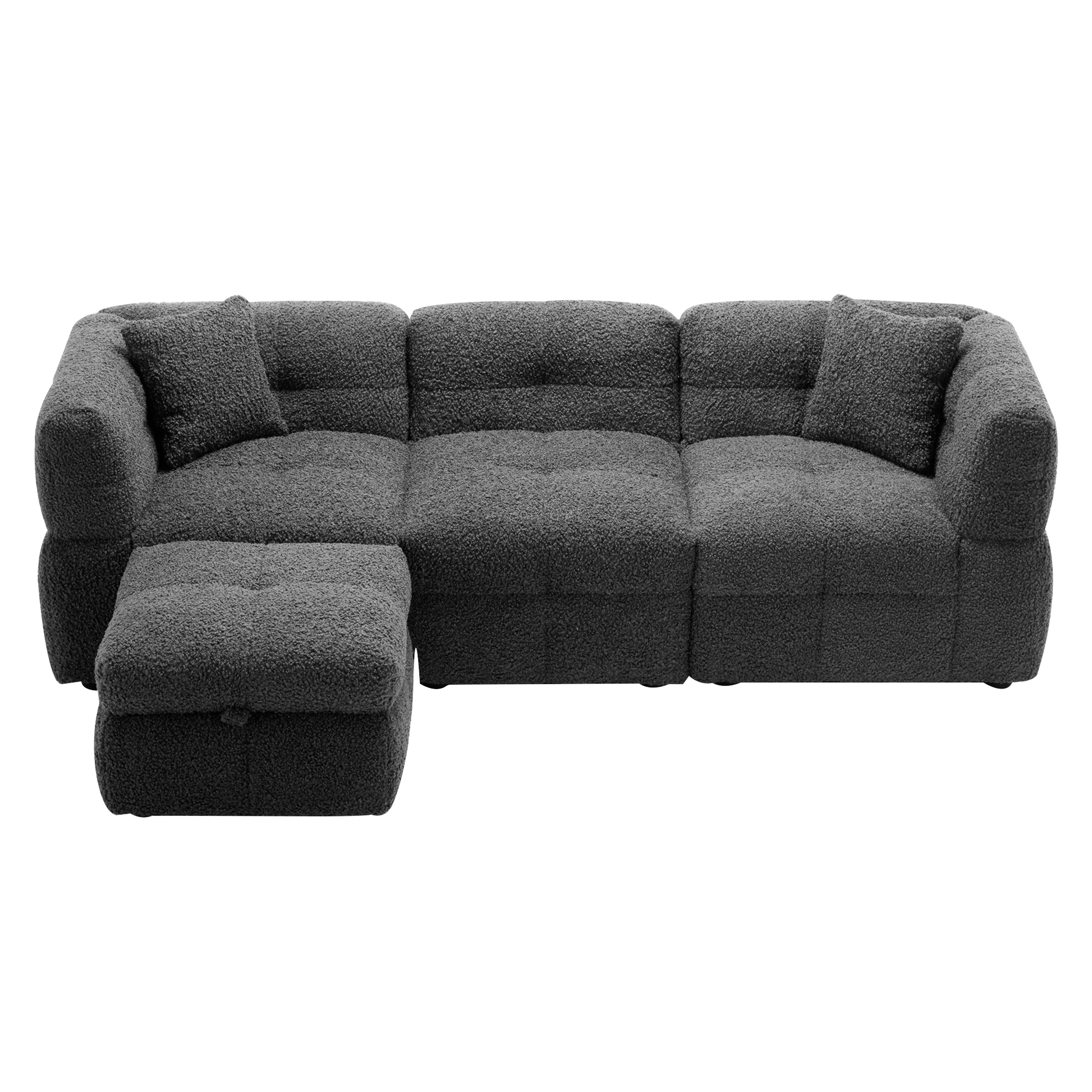 87.7" Sectional Sofa Cozy Teddy Fleece Fabric Sectional Sofa Couch With Two Usb Ports A Movable Storage Ottoman And Two Lumbar Pillows For Living Room, Gray Gray Foam Teddy 4 Seat