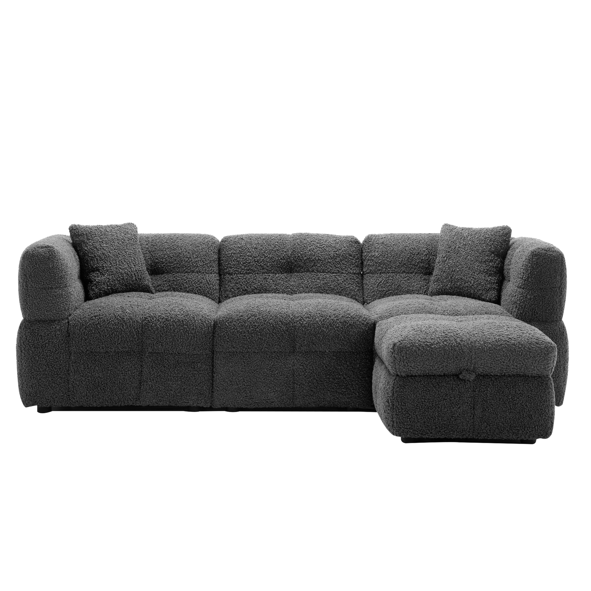 87.7" Sectional Sofa Cozy Teddy Fleece Fabric Sectional Sofa Couch With Two Usb Ports A Movable Storage Ottoman And Two Lumbar Pillows For Living Room, Gray Gray Foam Teddy 4 Seat