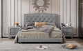 Queen Size Upholstered Bed Frame With Rivet Design, Modern Velvet Platform Bed With Tufted Headboard,Gray Gray Velvet