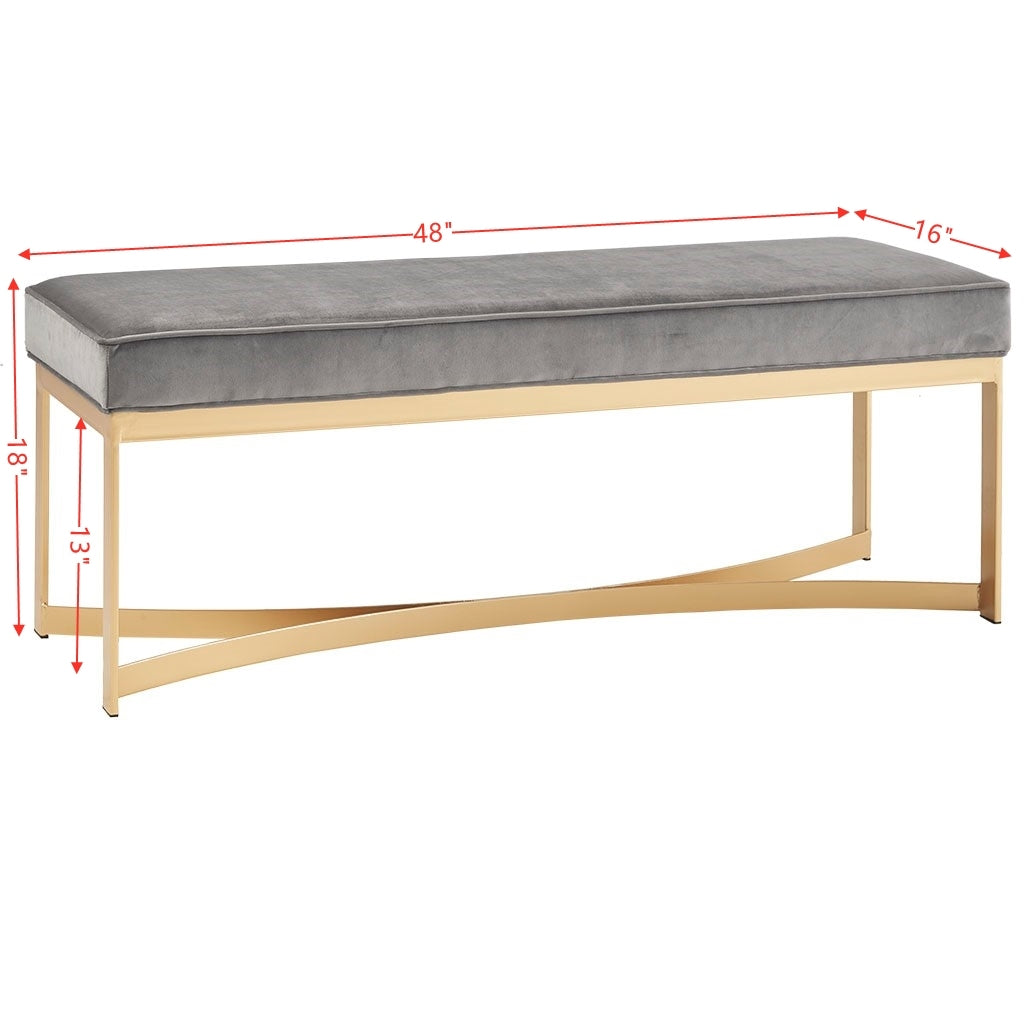 Upholstered Accent Bench with Metal Base grey-polyester