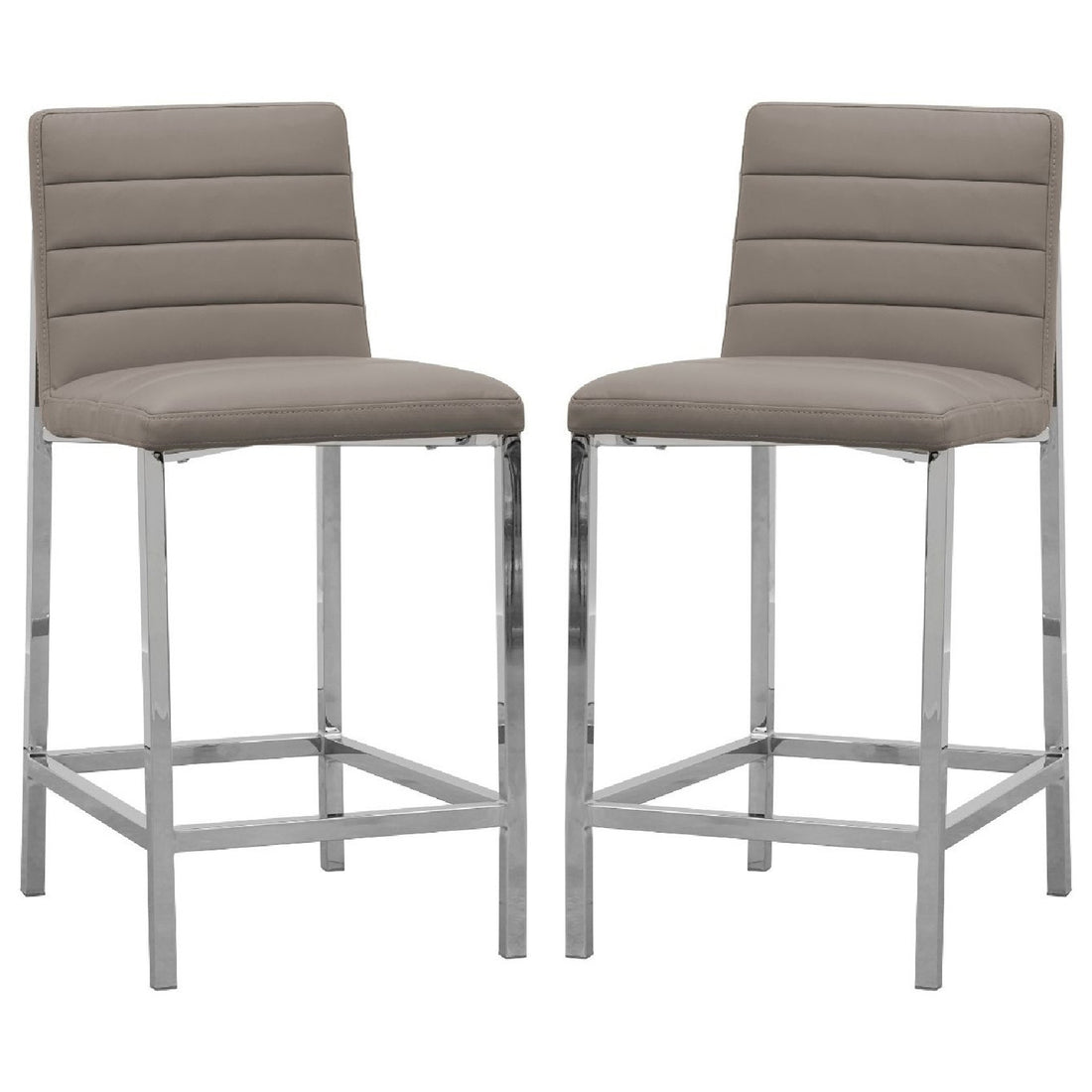 Eun 26 Inch Vegan Faux Leather Counter Stool, Chrome Legs, Set Of 2, Gray Gray Silver Fabric Metal