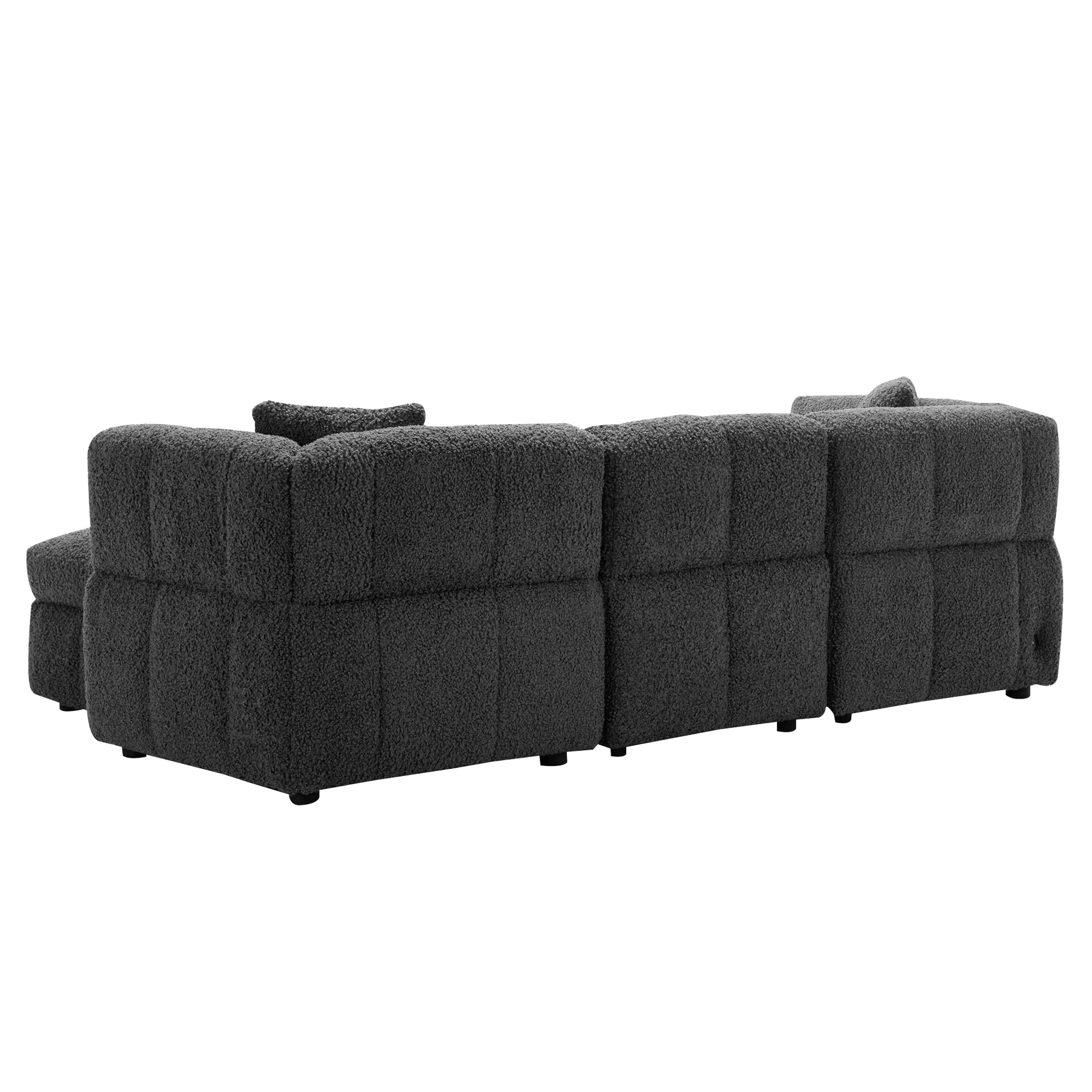 87.7" Sectional Sofa Cozy Teddy Fleece Fabric Sectional Sofa Couch With Two Usb Ports A Movable Storage Ottoman And Two Lumbar Pillows For Living Room, Gray Gray Foam Teddy 4 Seat