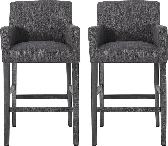 Set Of 2 Upholstered 30.5 Inch Counter Stools Charcoal Gray Charcoal Set Of 2 Fabric