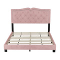 Queen Size Upholstered Bed Frame With Rivet Design, Modern Velvet Platform Bed With Tufted Headboard,Pink Pink Velvet