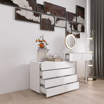 Extended Desktop 10 Drawers Chest Of Drawer Without Handle White Color Vanity White Bedroom Modern Engineered Wood