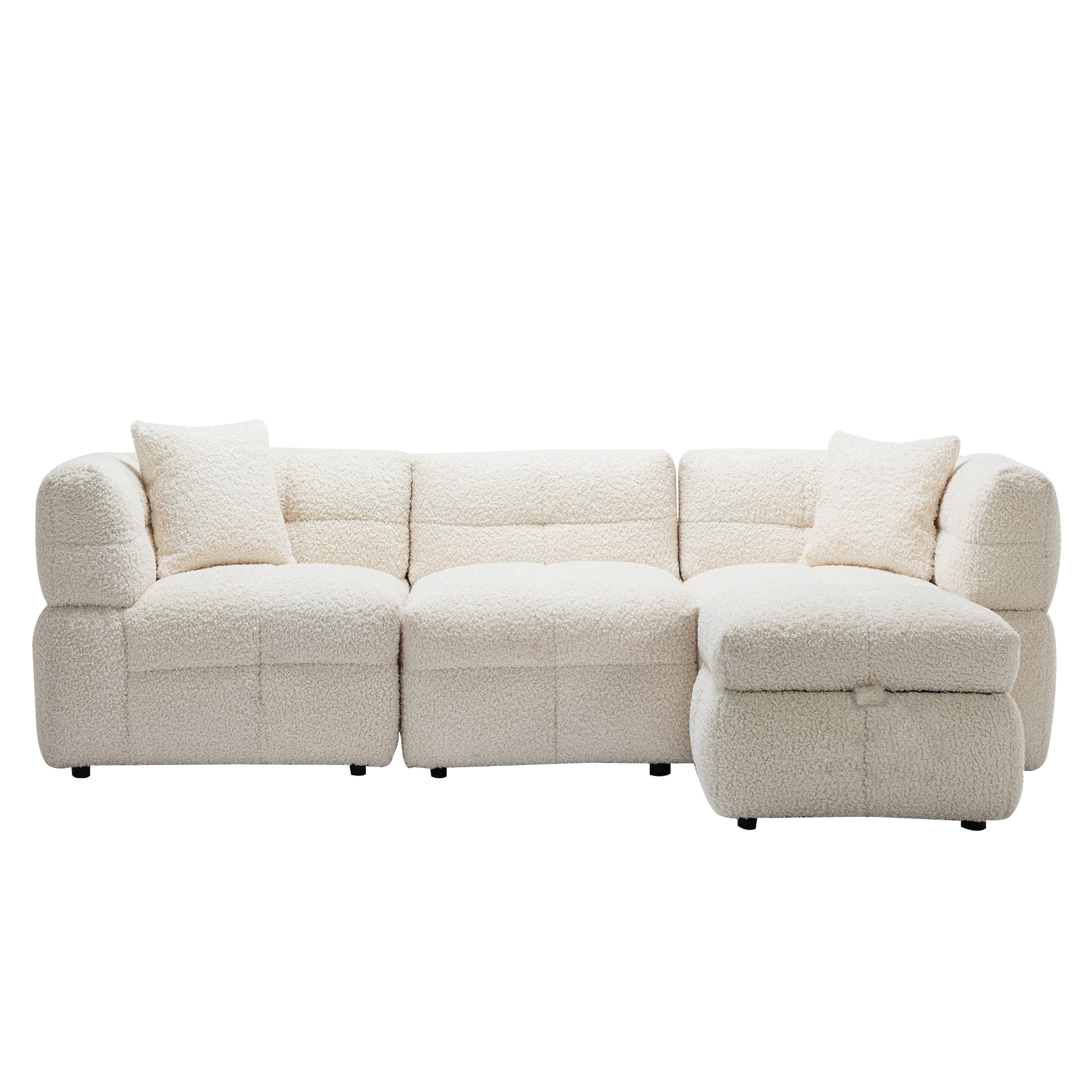 87.7" Sectional Sofa Cozy Teddy Fleece Fabric Sectional Sofa Couch With Two Usb Ports A Movable Storage Ottoman And Two Lumbar Pillows For Living Room, Creamy White Creamy White Foam Teddy