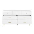 Seven Drawers Large Chest Of Drawer Cabinet With Golden Handle And Golden Legs White Color Matte White Particle Board