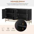 Retro Style Sideboard With Adjustable Shelves, Rectangular Metal Handles And Legs For Kitchen, Living Room, And Dining Room Black Black Mdf