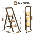 3 Step Ladder Folding Step Stool for Adults with Wide brown-aluminum