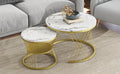 27.5'' & 17.7'' Nesting Coffee Table With Marble Grain Table Top, Golden Iron Frame Round Coffee Table, Set Of 2, For Living Room, Balcony, White White Gold Primary Living Space Mdf Iron