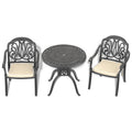 Cushions In Random Colors 3 Piece Set Of Cast Aluminum Patio Furniture With Cushions Yes Dining Set Black Seats 2 Rust Resistant Frame Water Resistant Cushion Garden & Outdoor Complete Patio Sets
