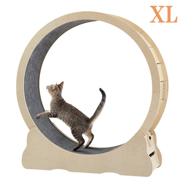 Cat Exercise Wheel Indoor Cat Treadmill With Carpeted Running Track, Safety Cat Treadmill With Latch, Weighted Wheel For Cats, Add Fun To Cat Exercise, Natural Wood Color,43.3"L X 13.2"W X 45.9"H Natural Wood Solid Wood