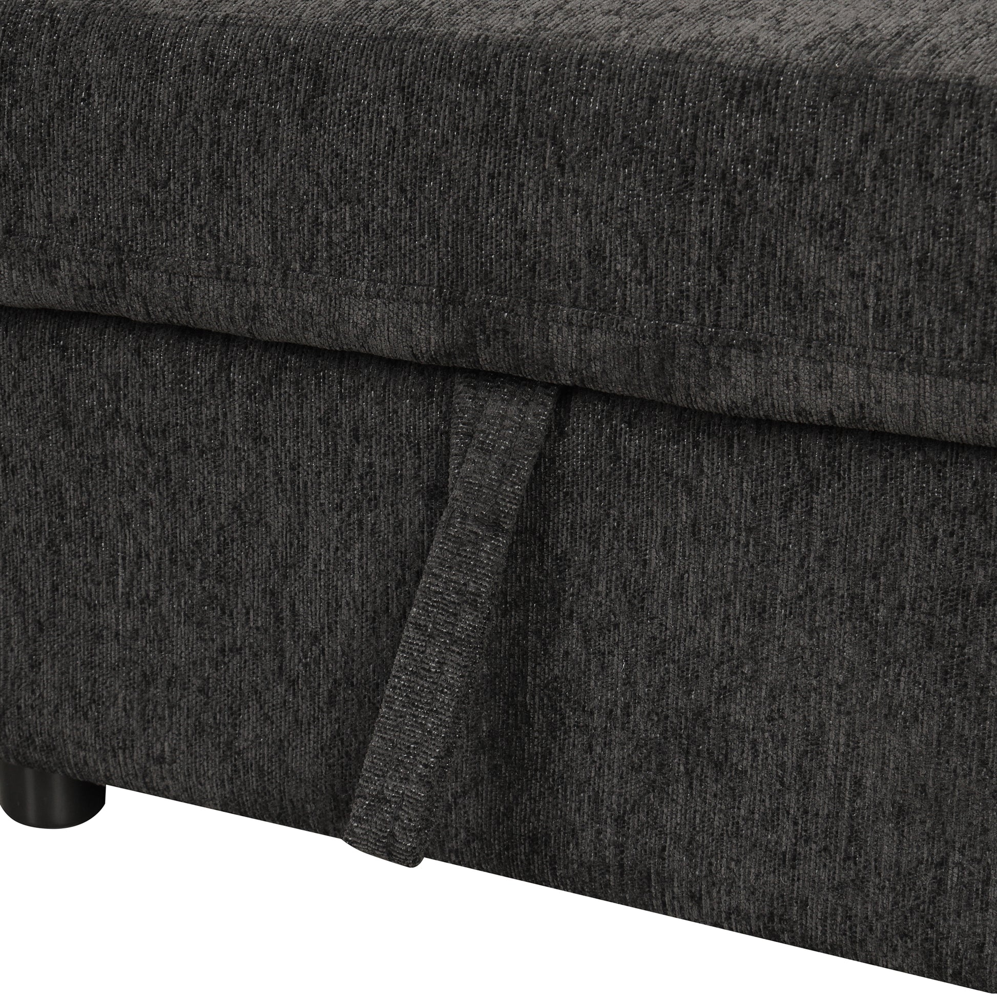 108.6" U Shaped Sectional Sofa Pull Out Sofa Bed With Two Usb Ports, Two Power Sockets, Three Back Pillows And A Storage Chaise For Living Room, Black Black Foam Chenille 5 Seat