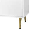 Seven Drawers Large Chest Of Drawer Cabinet With Golden Handle And Golden Legs White Color Matte White Particle Board