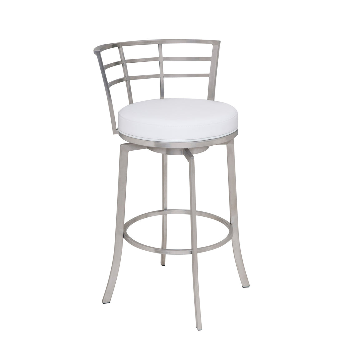 Curved Metal Back Counter Height Barstool With Flared Legs,White And Silver White Silver Fabric Metal