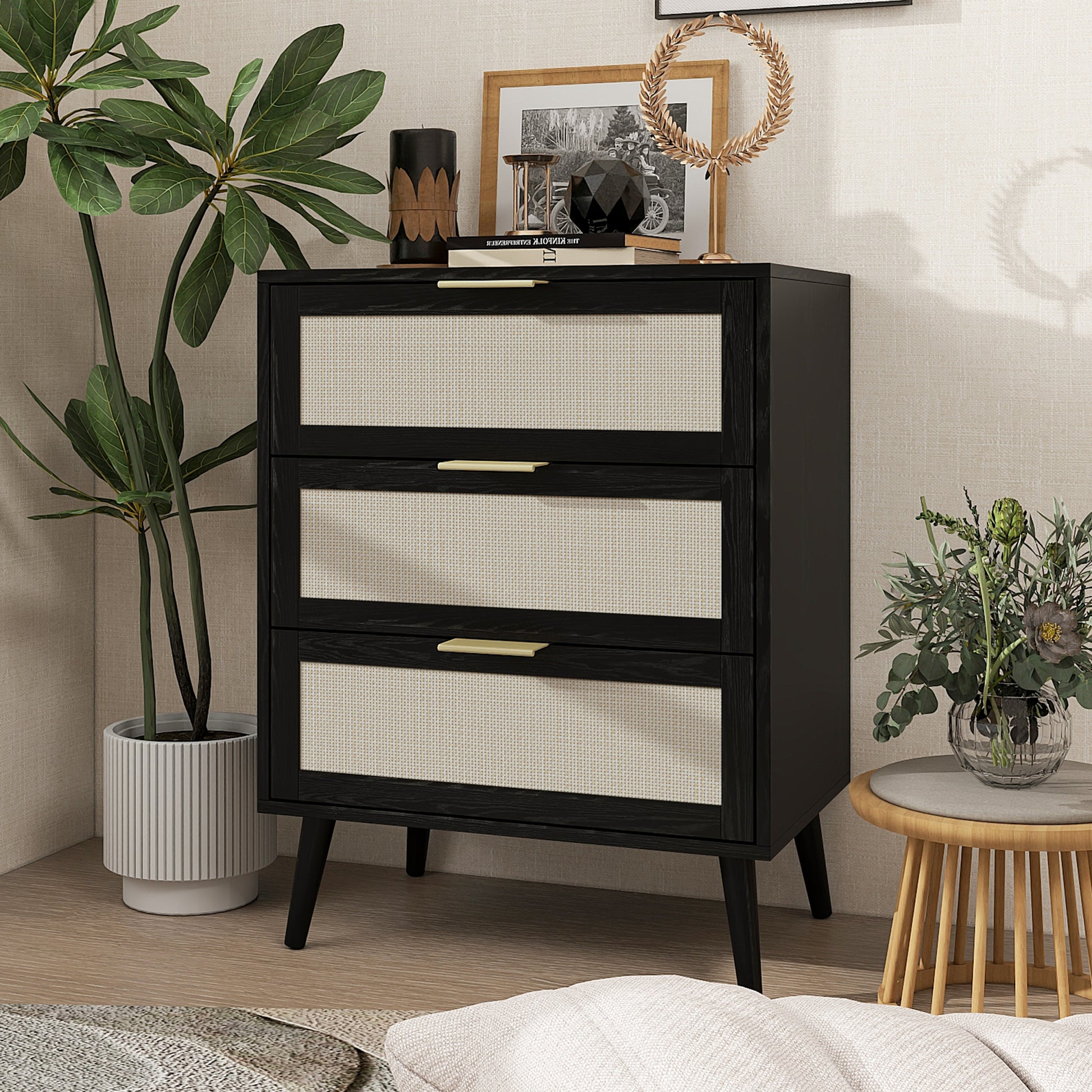 3 Drawer Cabinet, Suitable For Bedroom, Living Room, Study Black Particle Board