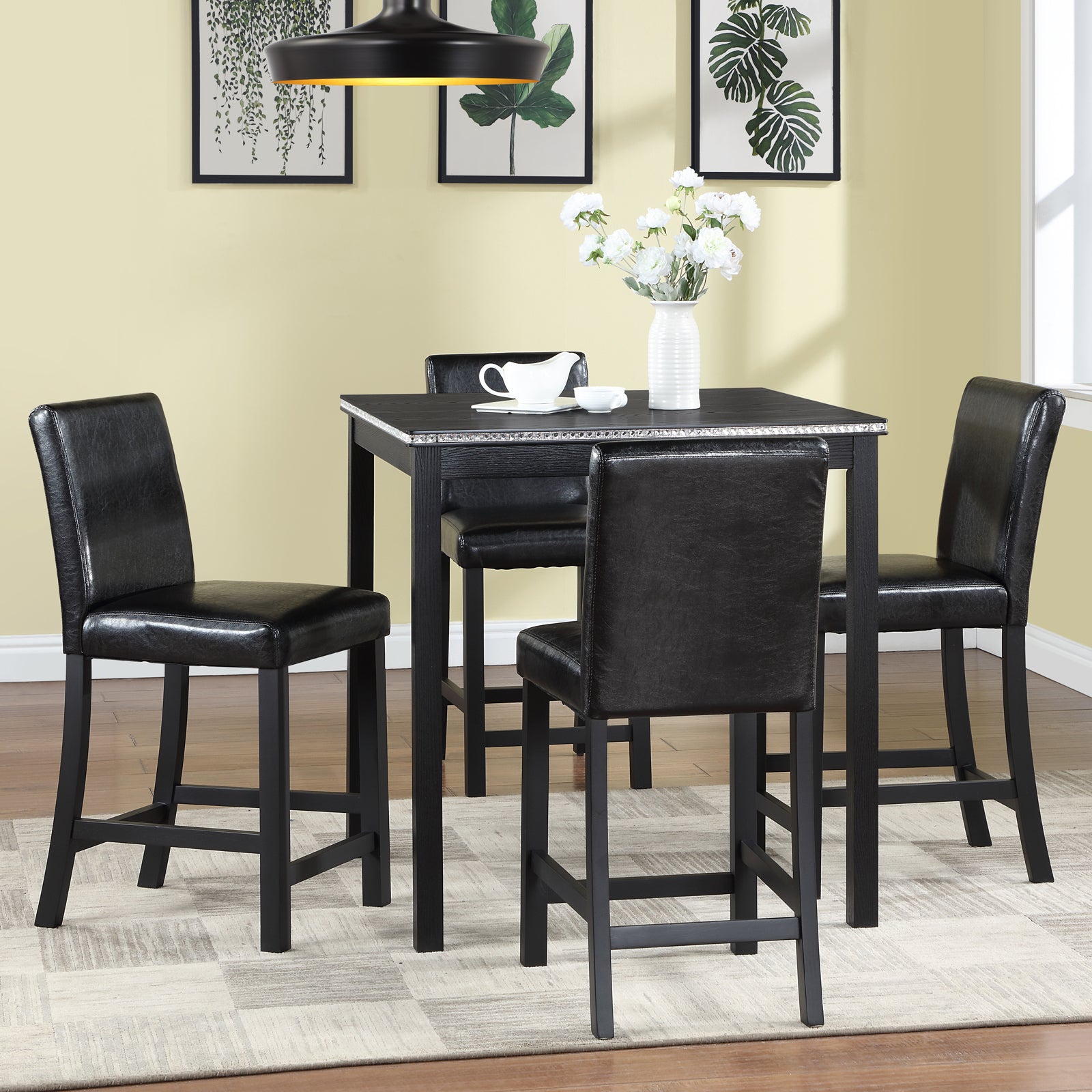 Wooden Dining Square Table, Kitchen Table for Small black-seats 4-dining room-4 leg-square-dining