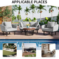 Luxury Modern 4 Piece Outdoor Iron Frame Conversation Set, Patio Chat Set With Acacia Wood Round Coffee Table For Backyard, Deck, Poolside, Indoor Use, Loveseat Arm Chairs, Gray Yes Sectional Gray Weather Resistant Frame Water Resistant Cushion Garden &