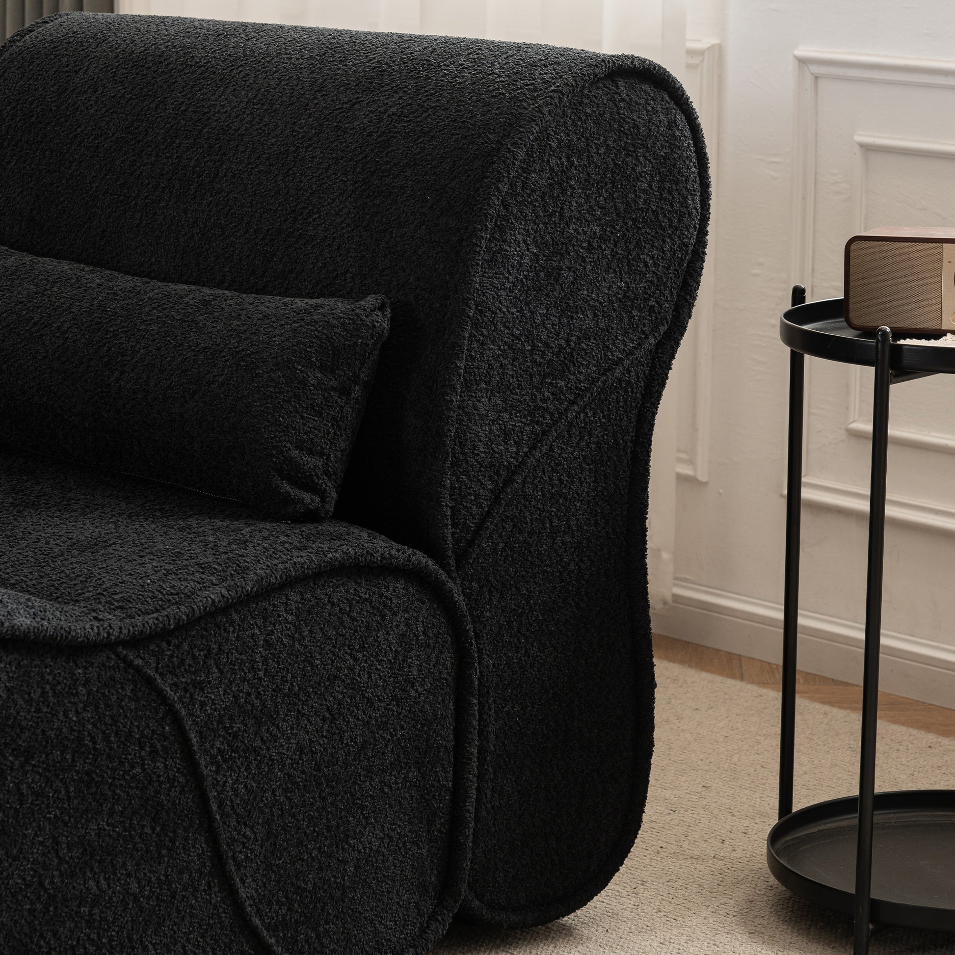 Soft Pellet Velvet Recliner Comfortable Lounge Chair With Waist Pack Padding, Modern Design, Ideal For Living Room, Bedroom Or Office Black Matte Black Fabric