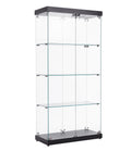 4 Tier Glass Display Cabinet, Double Door Glass Cabinet, Four Partitions, Two Locks, Floor Standing Storage Cabinet For Living Room, Bedroom, Showroom And Office, Black, 31.5