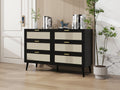 Modern 6 Drawer Dresser Wood Cabinet Black Black Particle Board