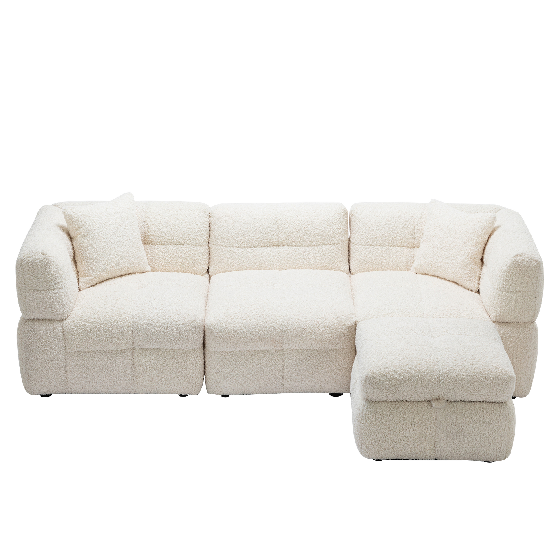 87.7" Sectional Sofa Cozy Teddy Fleece Fabric Sectional Sofa Couch With Two Usb Ports A Movable Storage Ottoman And Two Lumbar Pillows For Living Room, Creamy White Creamy White Foam Teddy