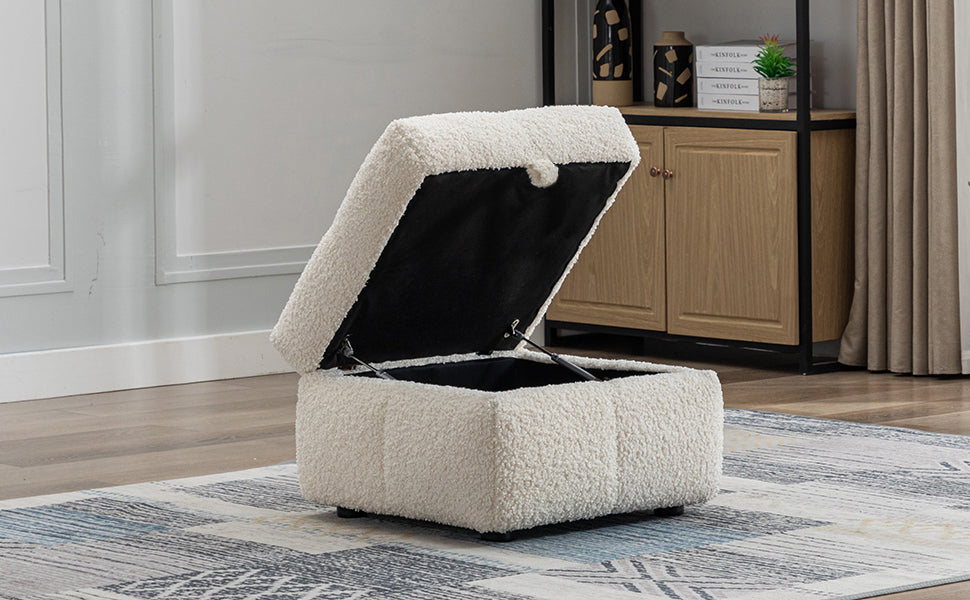 87.7" Sectional Sofa Cozy Teddy Fleece Fabric Sectional Sofa Couch With Two Usb Ports A Movable Storage Ottoman And Two Lumbar Pillows For Living Room, Creamy White Creamy White Foam Teddy