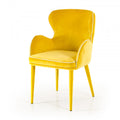 33 Inch Wingback Dining Chair With High Curvy Arms, Yellow Fabric Yellow Fabric Metal