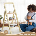 3 Step Ladder Folding Step Stool for Adults with Wide light beige-aluminum