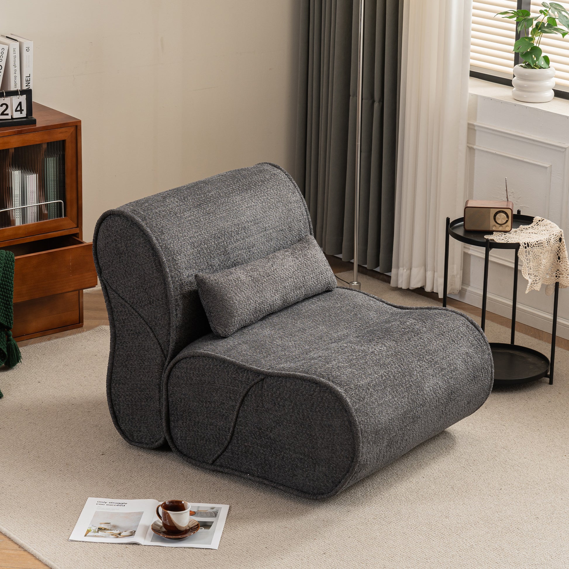 Soft Pellet Velvet Recliner Comfortable Lounge Chair With Waist Pack Padding, Modern Design, Ideal For Living Room, Bedroom Or Office Dark Gray Dark Gray Fabric 1 Seat