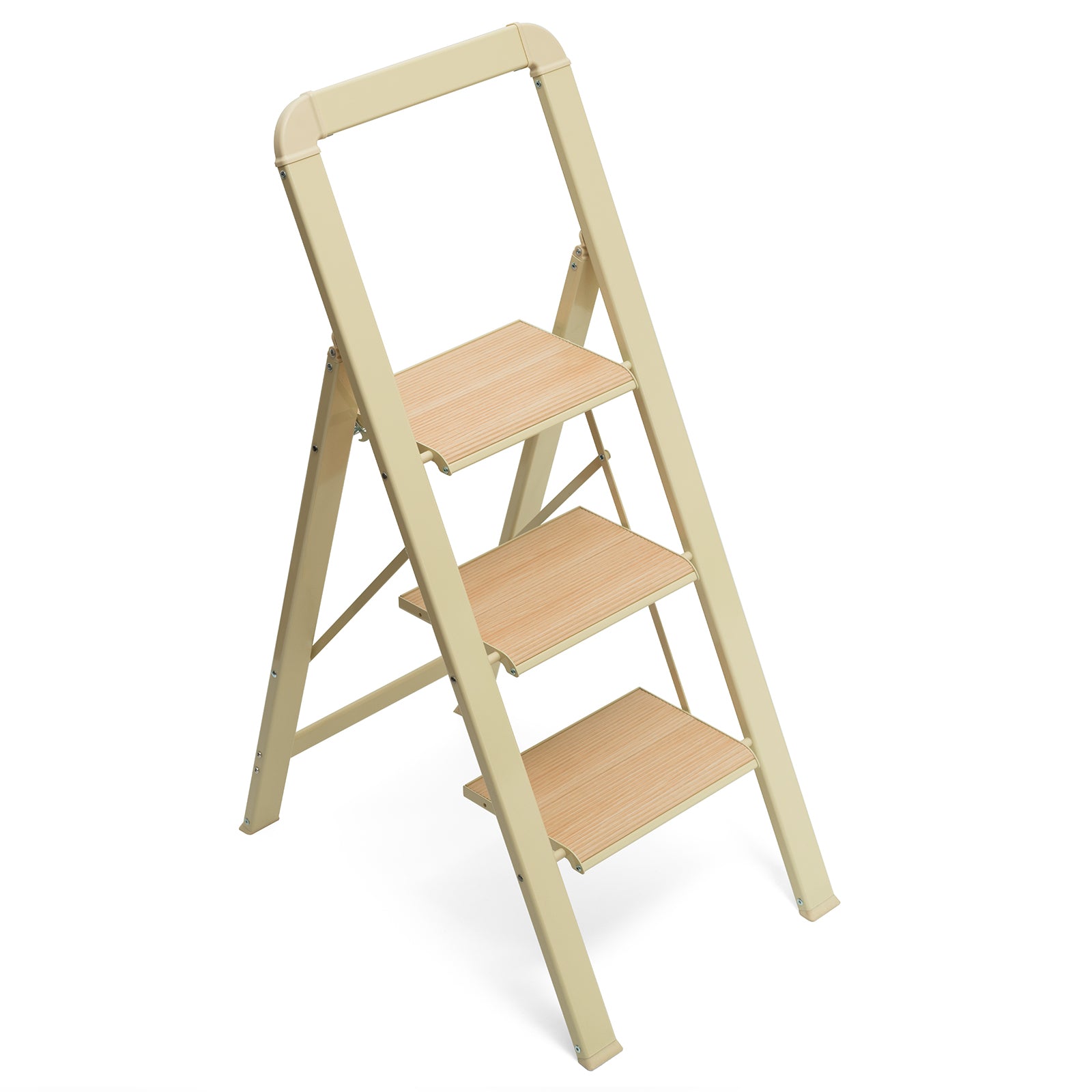 3 Step Ladder Folding Step Stool for Adults with Wide light beige-aluminum