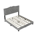 Queen Size Upholstered Bed Frame With Rivet Design, Modern Velvet Platform Bed With Tufted Headboard,Gray Gray Velvet