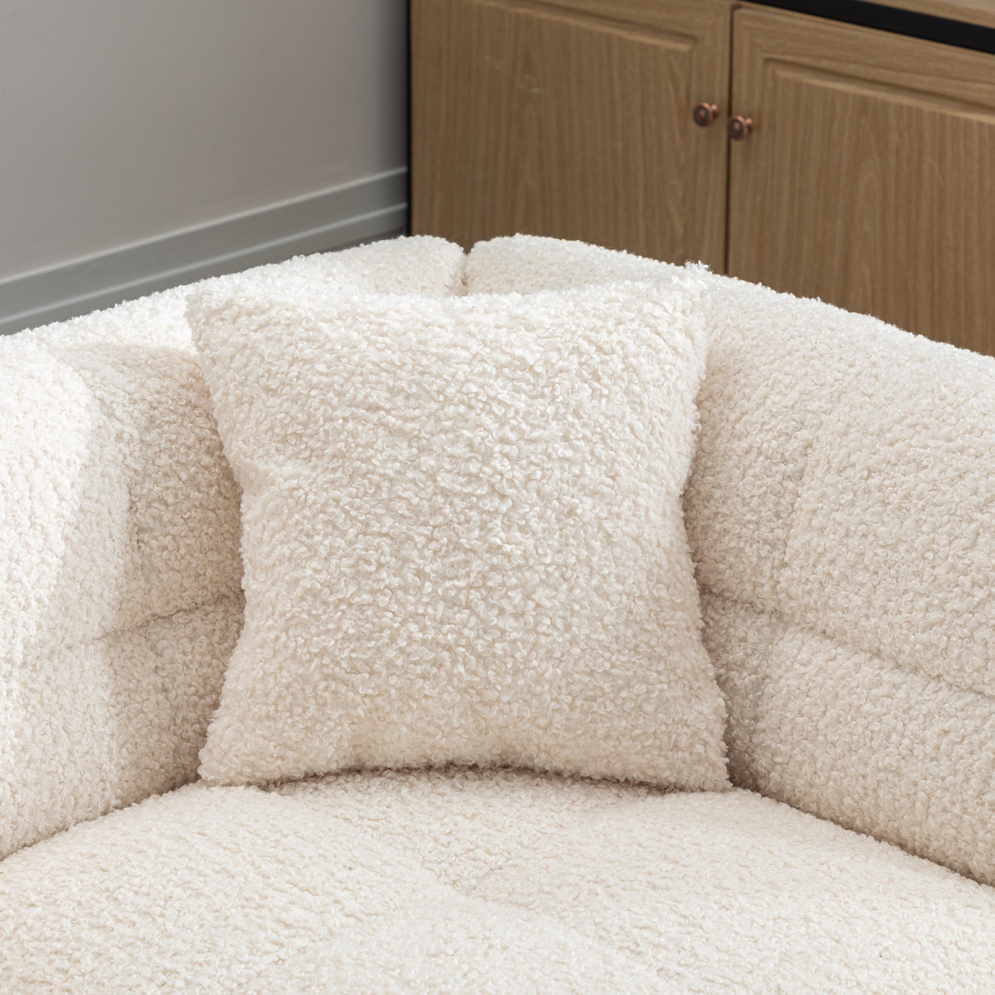 87.7" Sectional Sofa Cozy Teddy Fleece Fabric Sectional Sofa Couch With Two Usb Ports A Movable Storage Ottoman And Two Lumbar Pillows For Living Room, Creamy White Creamy White Foam Teddy