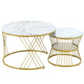 27.5'' & 17.7'' Nesting Coffee Table With Marble Grain Table Top, Golden Iron Frame Round Coffee Table, Set Of 2, For Living Room, Balcony, White White Gold Primary Living Space Mdf Iron