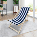 Populus Wood Sling Chair Blue Stripe Broad Dark Blue Strip Natural Wood