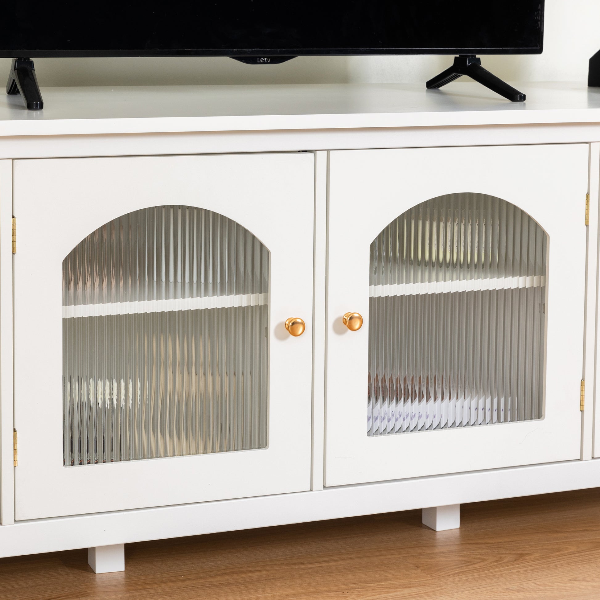 71 Inch Stylishtvcabinet,Entertainment Centertv Stand,Tvconsoletable,Media Console,Solidwood Frame,Changhong Glass Door,Metal Handle,Antique White,For The Children'S Room,Bedroom Living Room Antique White Primary Living Space 70 79 Inches 70 79 Inches