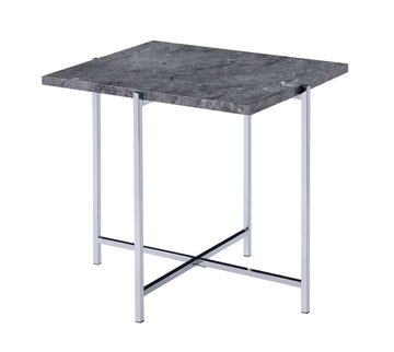 Contemporary Marble Top End Table With Trestle Basegray And Silver Gray Silver Marble Metal