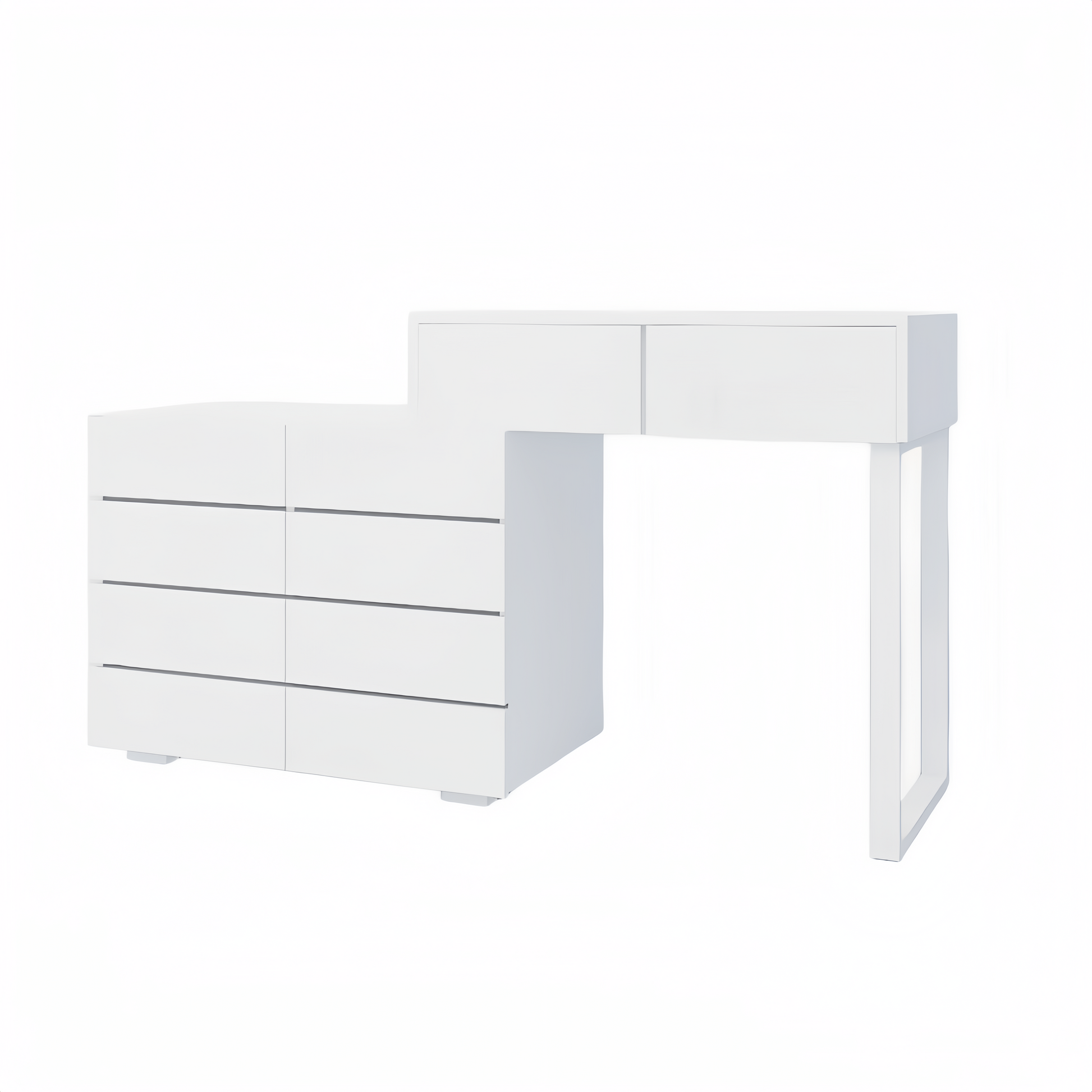 Extended Desktop 10 Drawers Chest Of Drawer Without Handle White Color Vanity White Bedroom Modern Engineered Wood