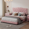 Queen Size Upholstered Bed Frame With Rivet Design, Modern Velvet Platform Bed With Tufted Headboard,Pink Pink Velvet