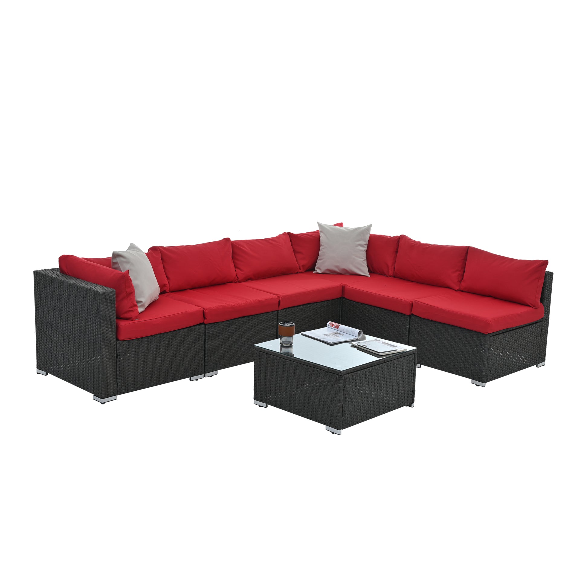 Patio Furniture Sets Dark Gray Pe Rattan Iron Waterproof Fabric