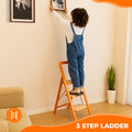 3 Step Ladder Folding Step Stool for Adults with Wide orange multi-aluminum