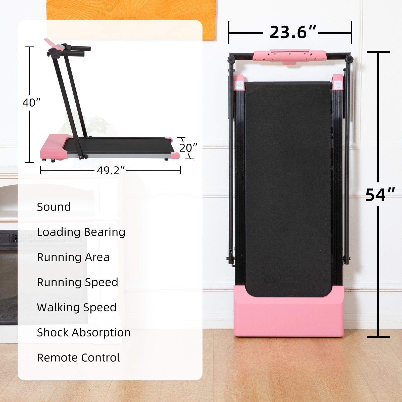 Treadmills for Home, Treadmill with LED for Walking & pink-iron